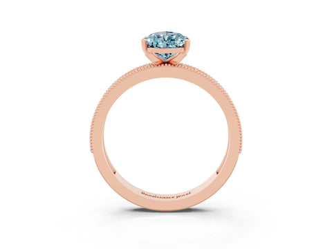 Rose gold Pear Cut Aquamarine Milgrain Pavé Engagement Ring with Four-Prong Setting_3