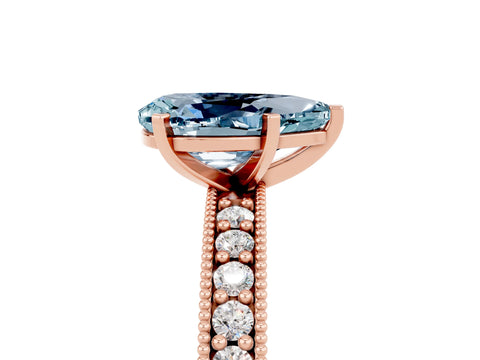 Rose gold Pear Cut Aquamarine Milgrain Pavé Engagement Ring with Four-Prong Setting_5