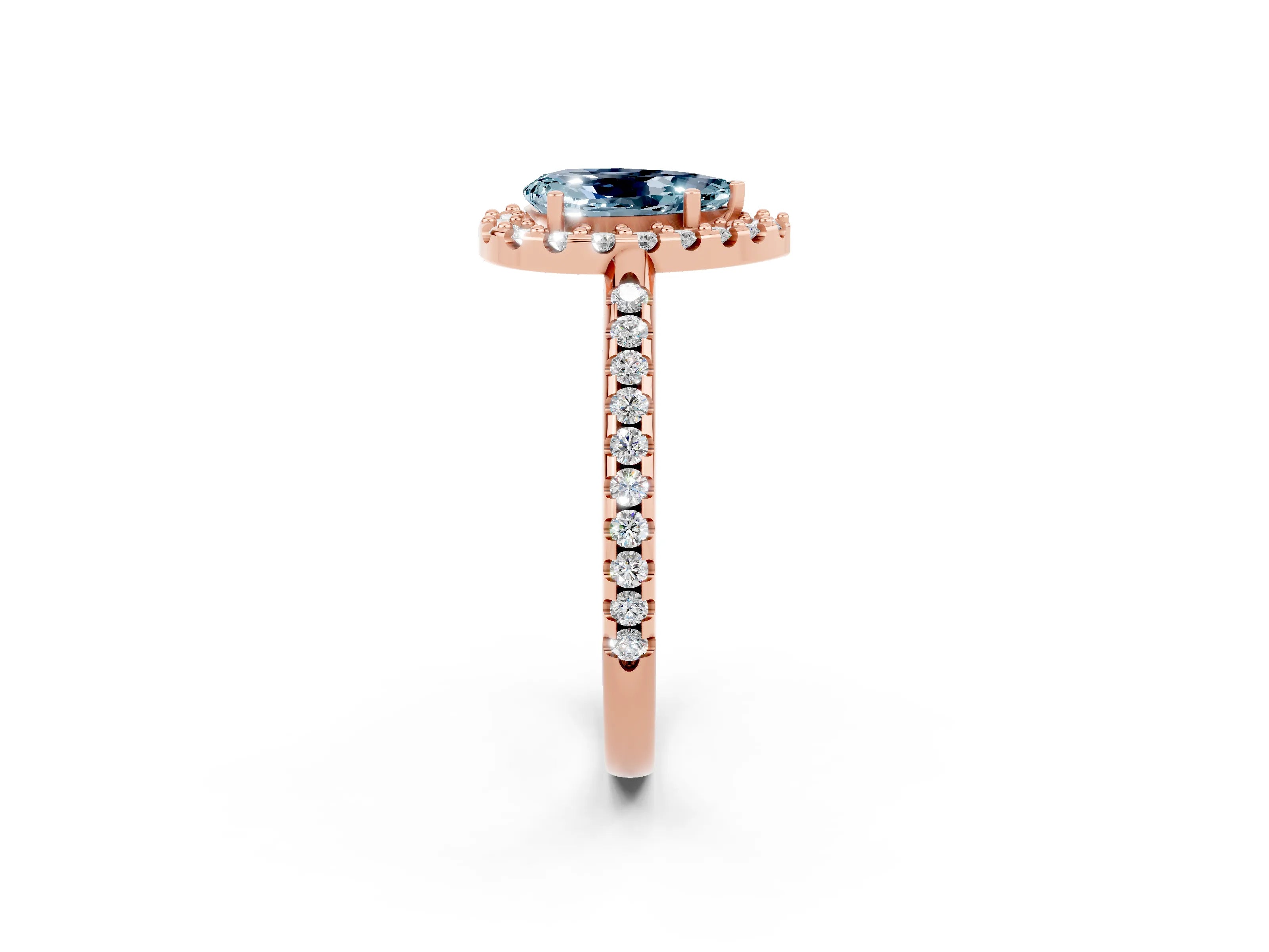 Rose gold Pear Cut Aquamarine Pavé Halo Ring with Four-Prong Setting_14