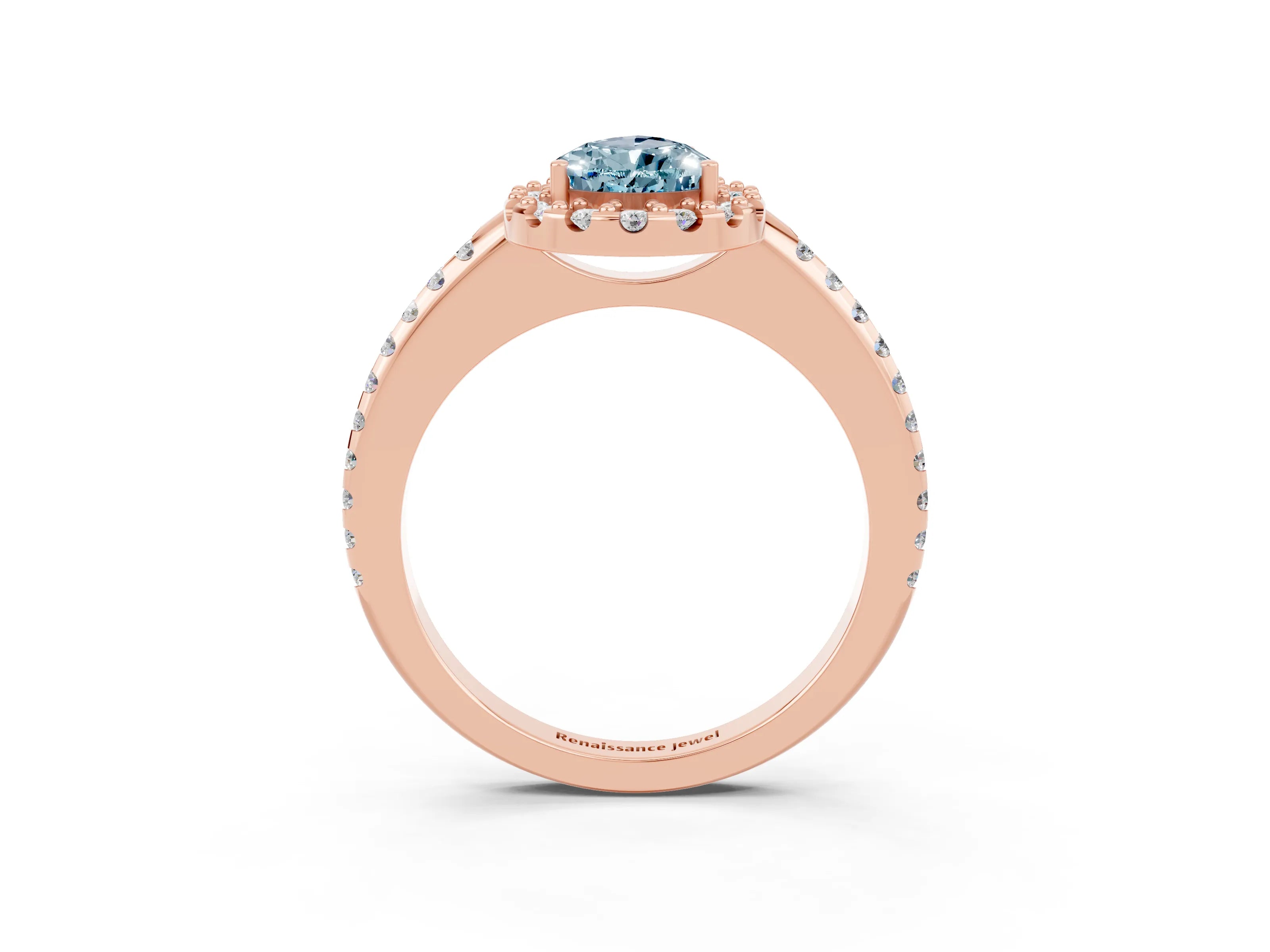 Rose gold Pear Cut Aquamarine Pavé Halo Ring with Four-Prong Setting_15