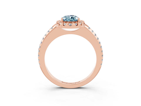 Rose gold Pear Cut Aquamarine Pavé Halo Ring with Four-Prong Setting_15