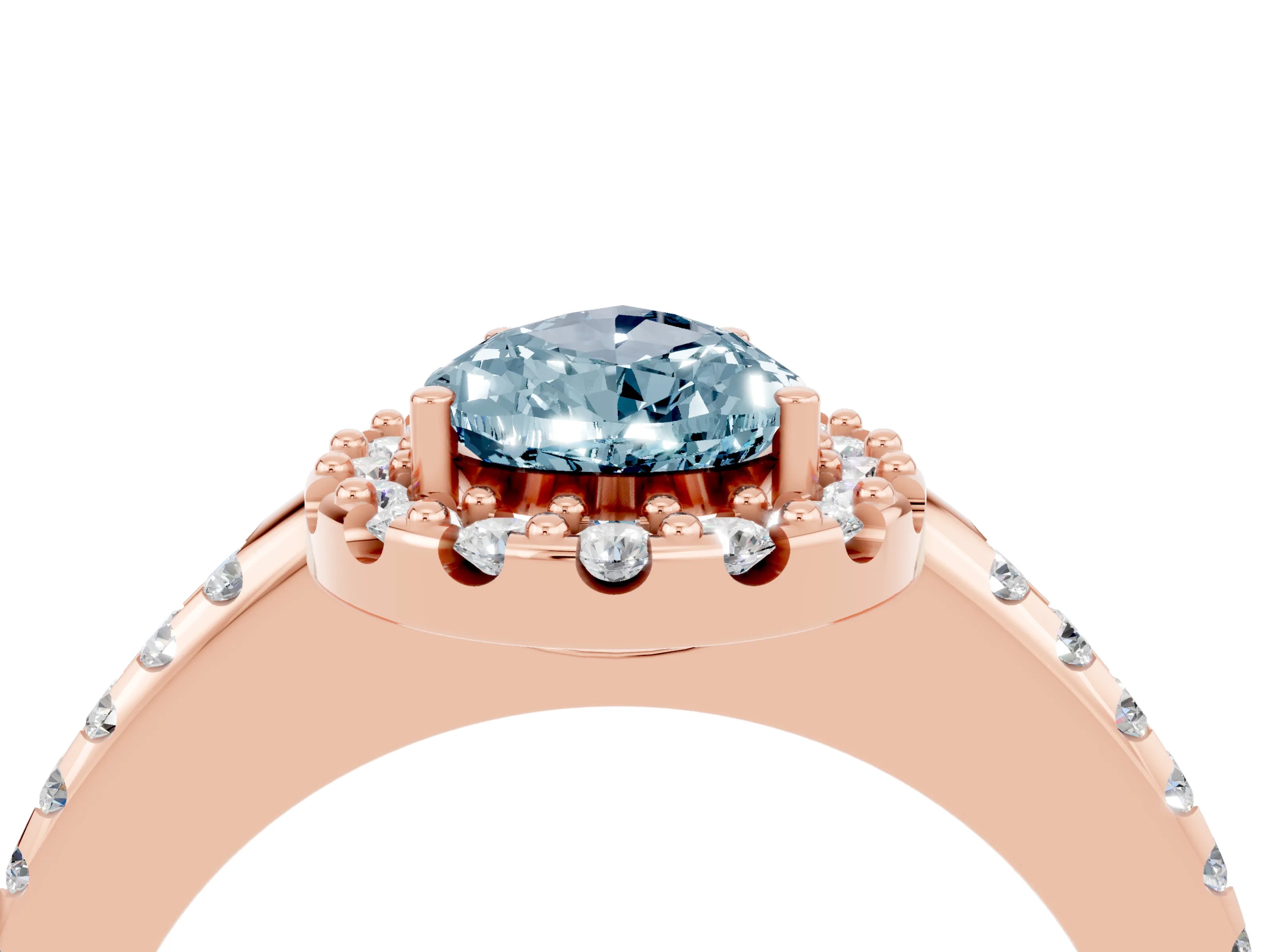 Rose gold Pear Cut Aquamarine Pavé Halo Ring with Four-Prong Setting_16