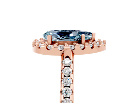 Rose gold Pear Cut Aquamarine Pavé Halo Ring with Four-Prong Setting_17