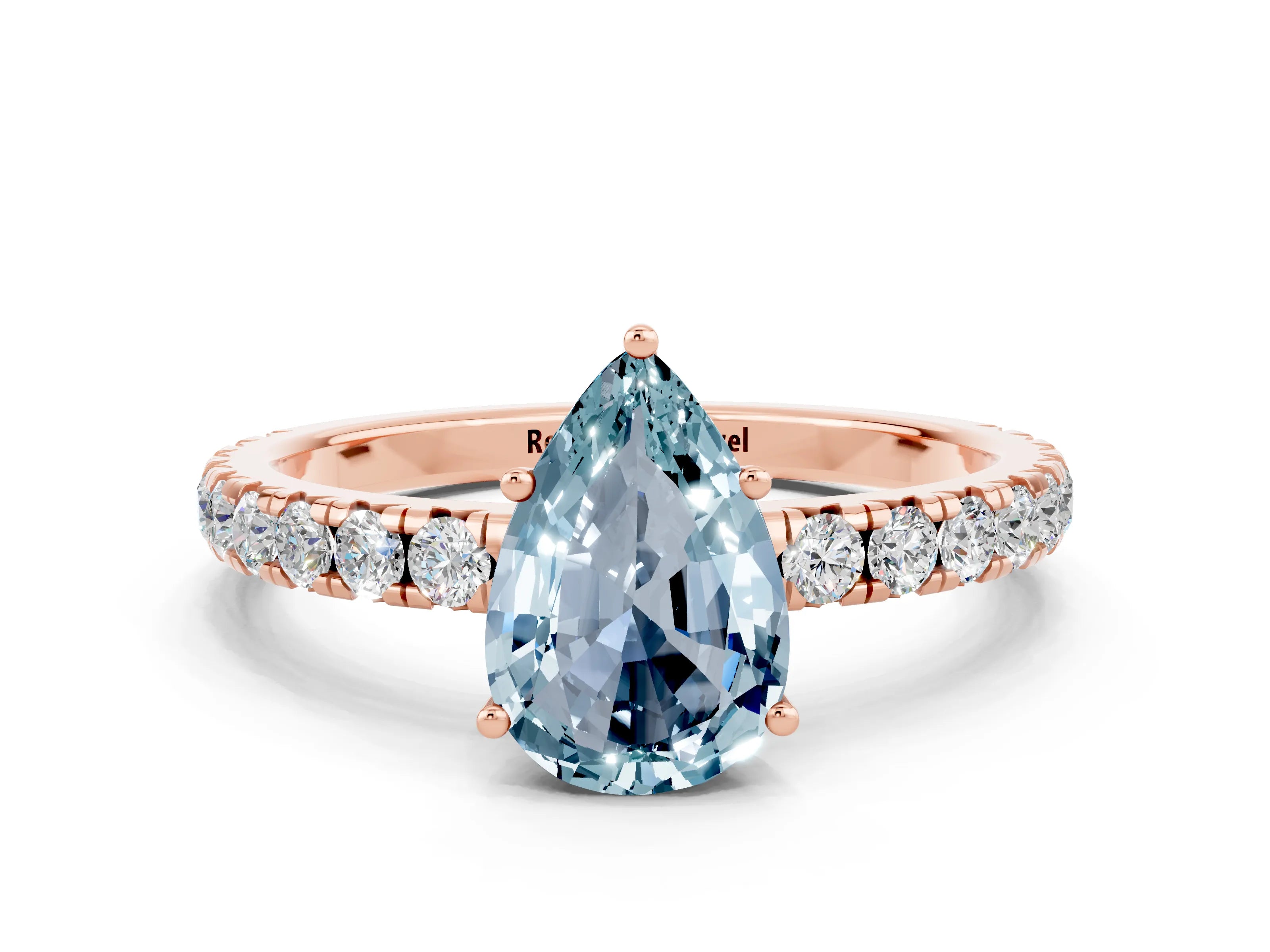 Rose gold Pear Cut Aquamarine Pavé Solitaire Engagement Ring with Four-Prong Setting_12