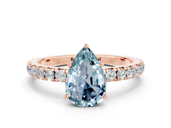 Rose gold Pear Cut Aquamarine Pavé Solitaire Engagement Ring with Four-Prong Setting