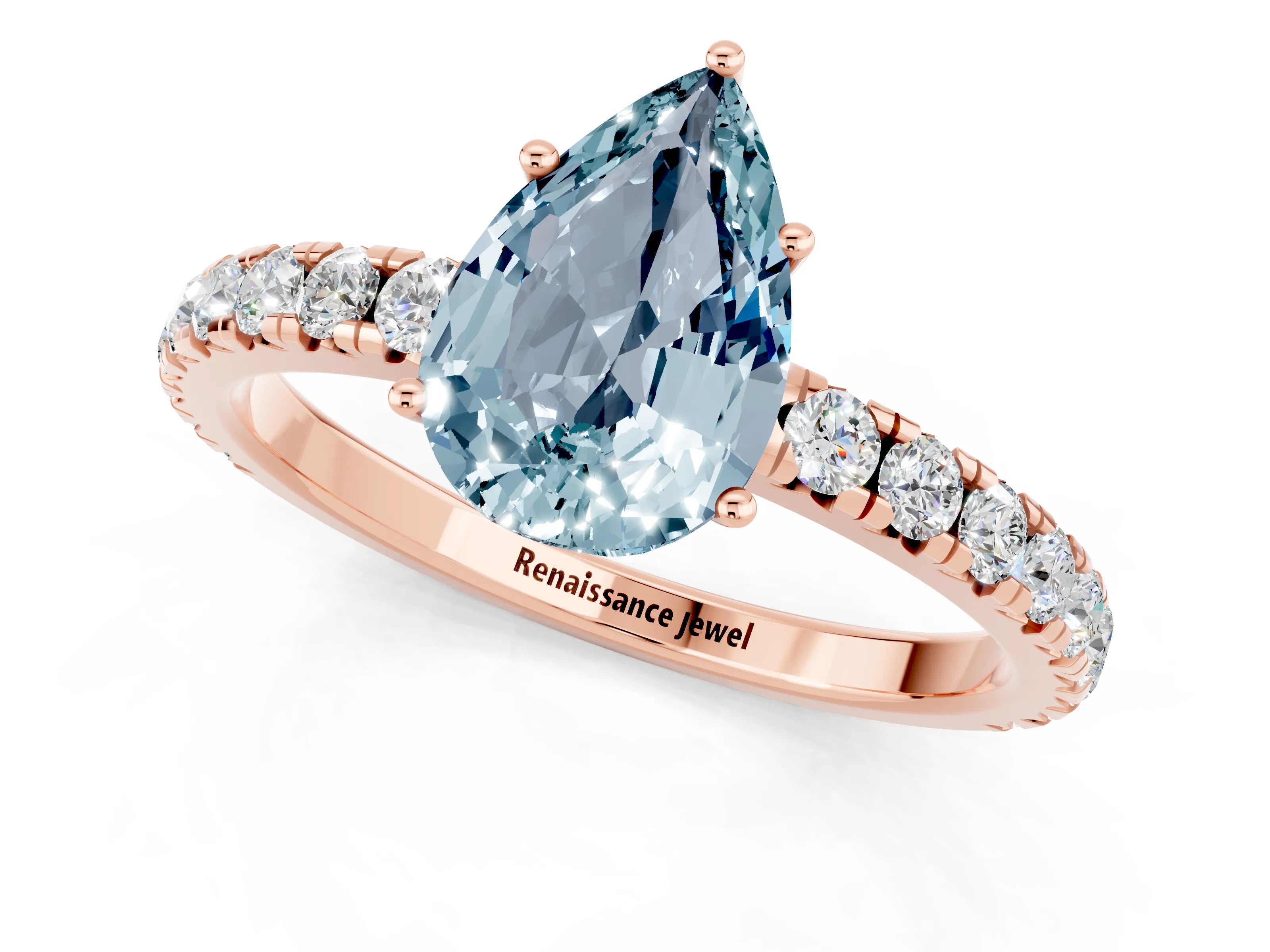 Rose gold Pear Cut Aquamarine Pavé Solitaire Engagement Ring with Four-Prong Setting_13