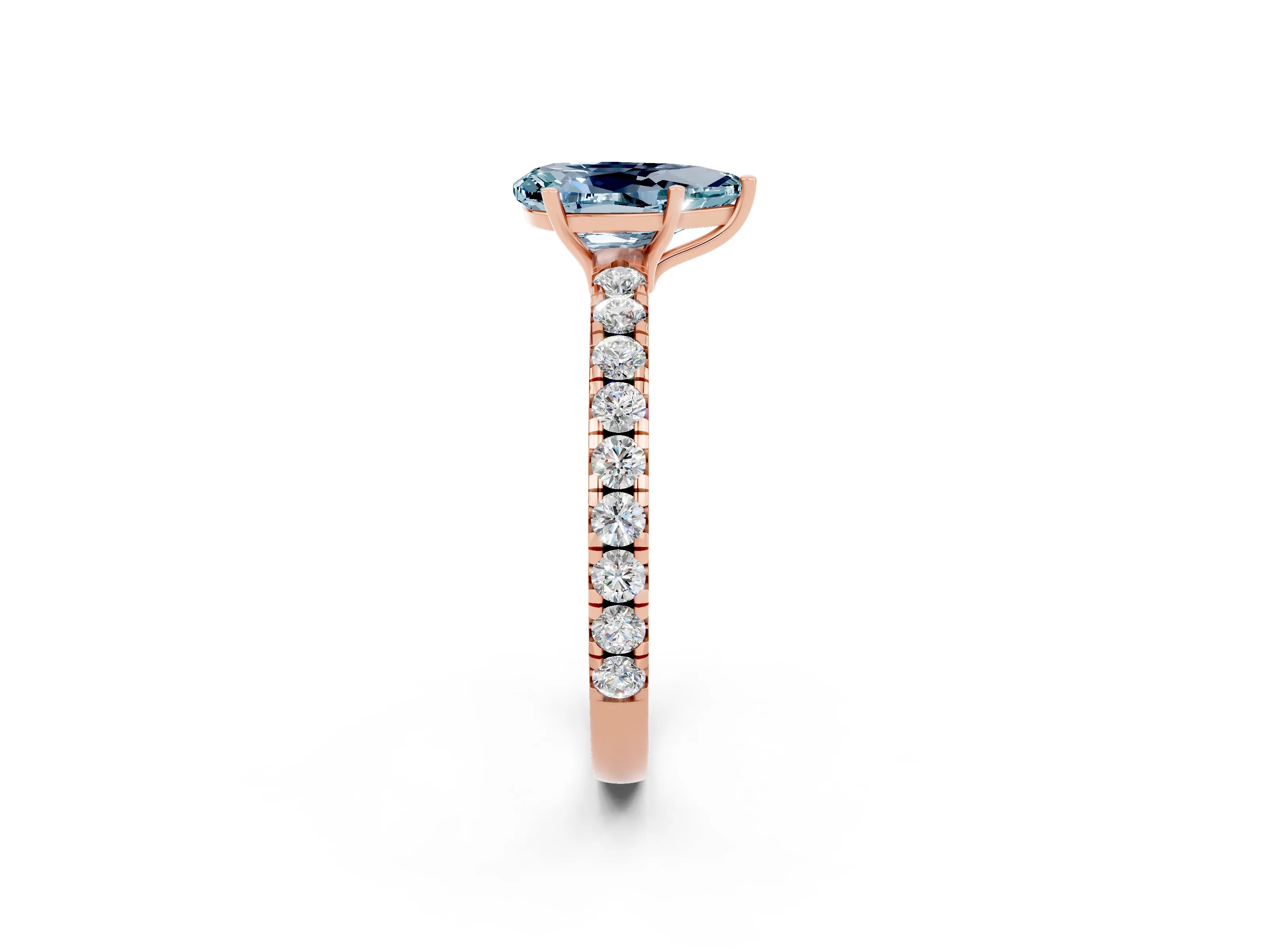 Rose gold Pear Cut Aquamarine Pavé Solitaire Engagement Ring with Four-Prong Setting_14