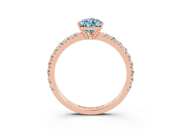 Rose gold Pear Cut Aquamarine Pavé Solitaire Engagement Ring with Four-Prong Setting