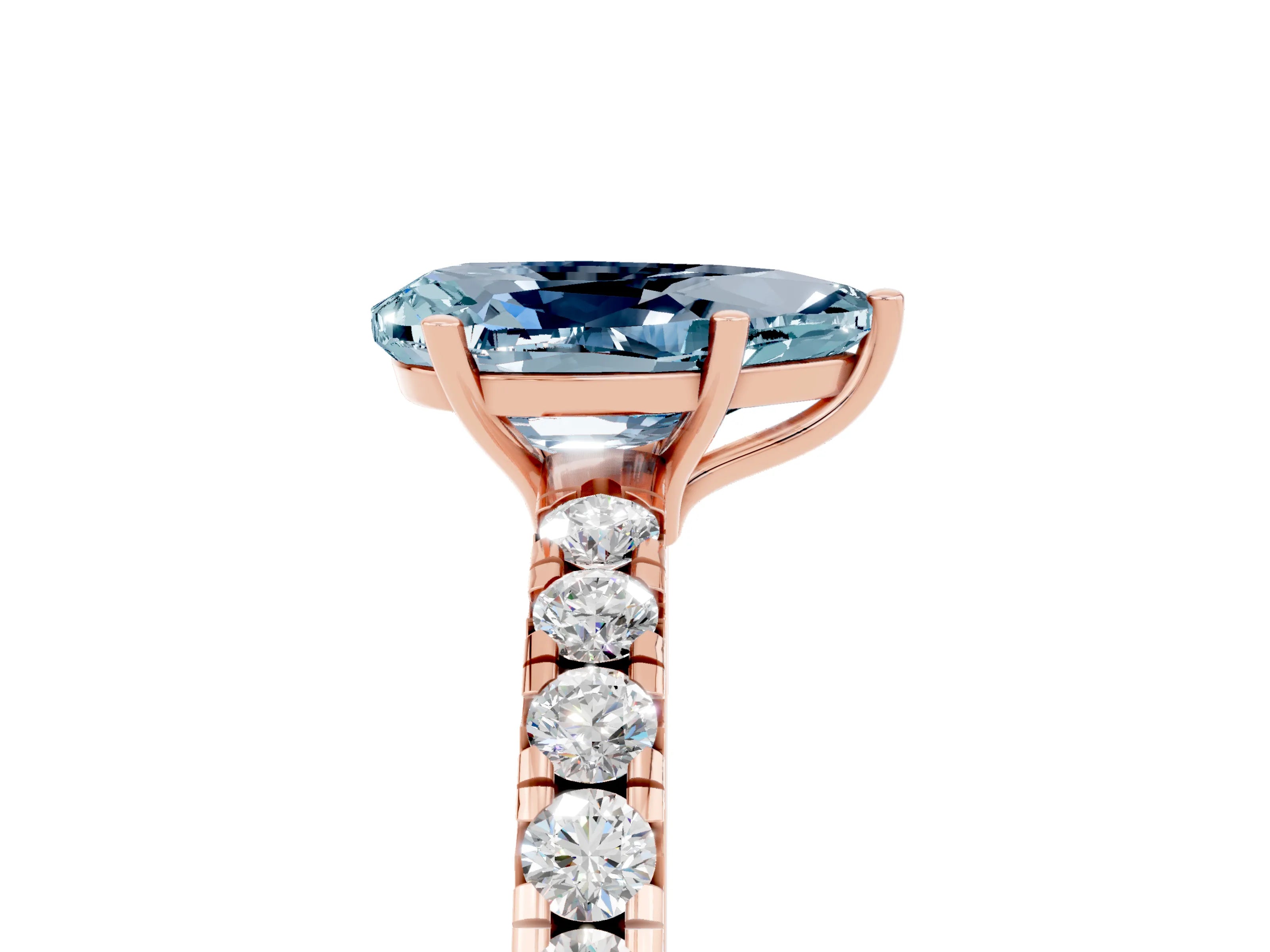 Rose gold Pear Cut Aquamarine Pavé Solitaire Engagement Ring with Four-Prong Setting_17