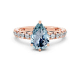 Rose gold Pear Cut Aquamarine Pavé Solitaire Ring with Round Band and Prong Setting_24