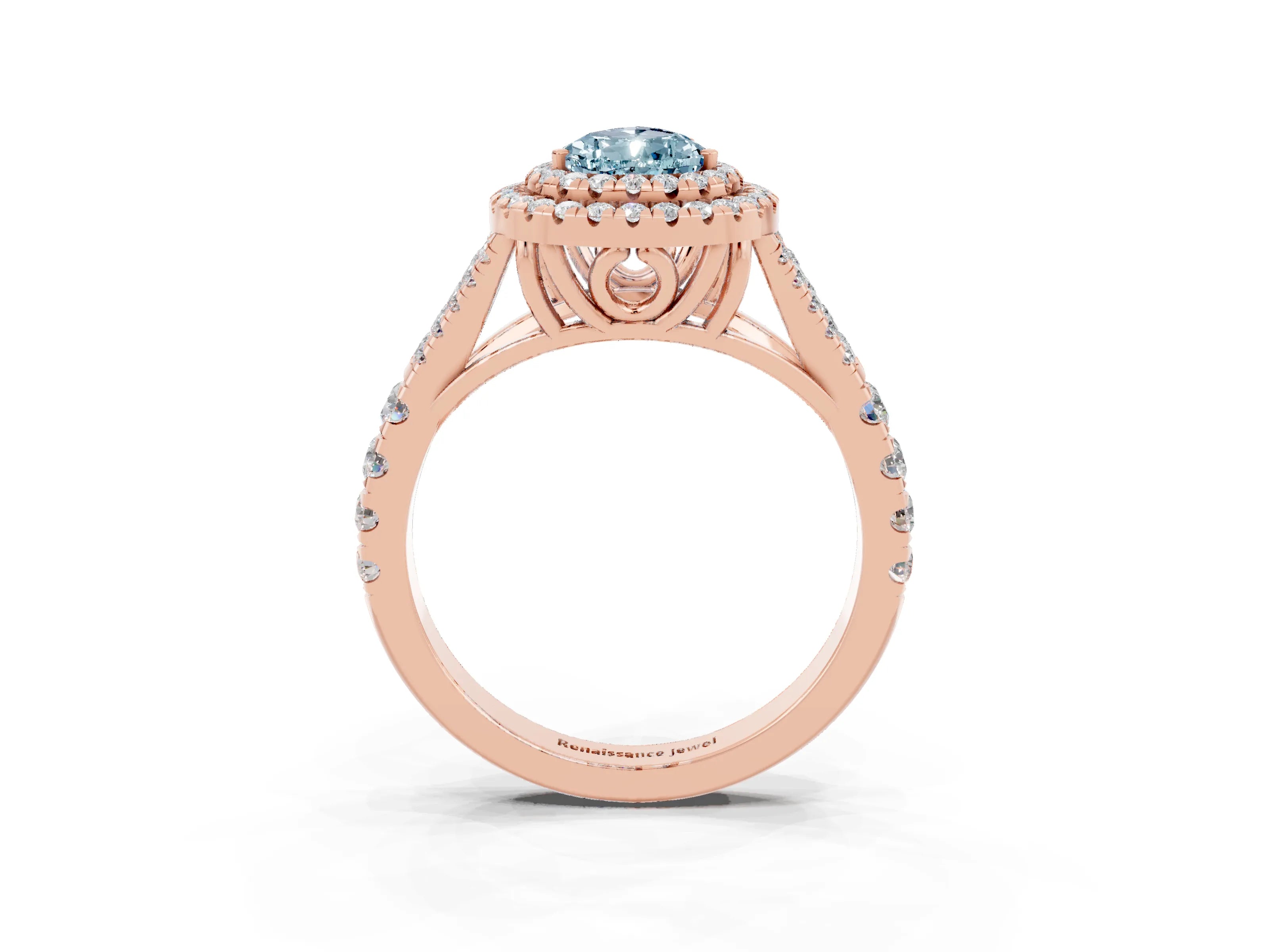Rose gold Pear Cut Aquamarine Pavé Split Shank Double Halo Engagement Ring_3