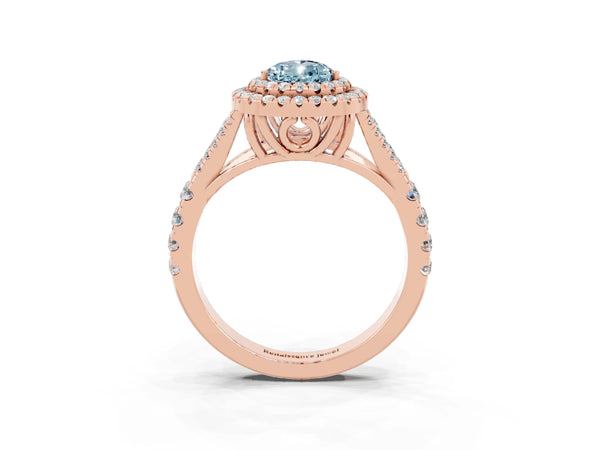Rose gold Pear Cut Aquamarine Pavé Split Shank Double Halo Engagement Ring