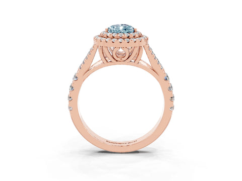 Rose gold Pear Cut Aquamarine Pavé Split Shank Double Halo Engagement Ring_3