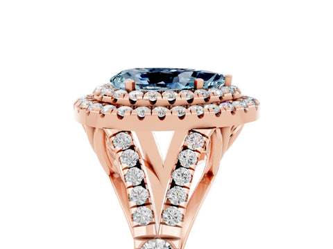 Rose gold Pear Cut Aquamarine Pavé Split Shank Double Halo Engagement Ring_5