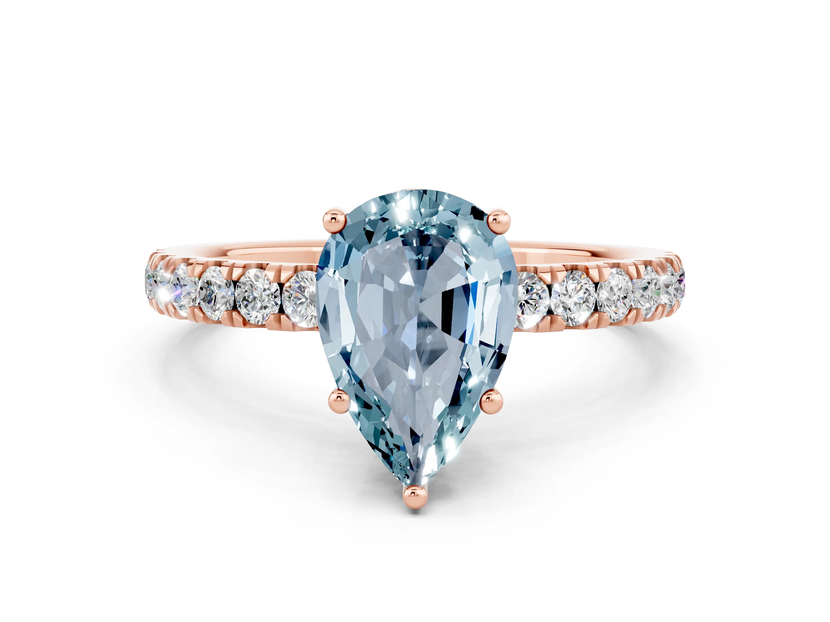 Rose gold Pear Cut Aquamarine Pave Band Solitaire Ring with Four-Prong Setting_24