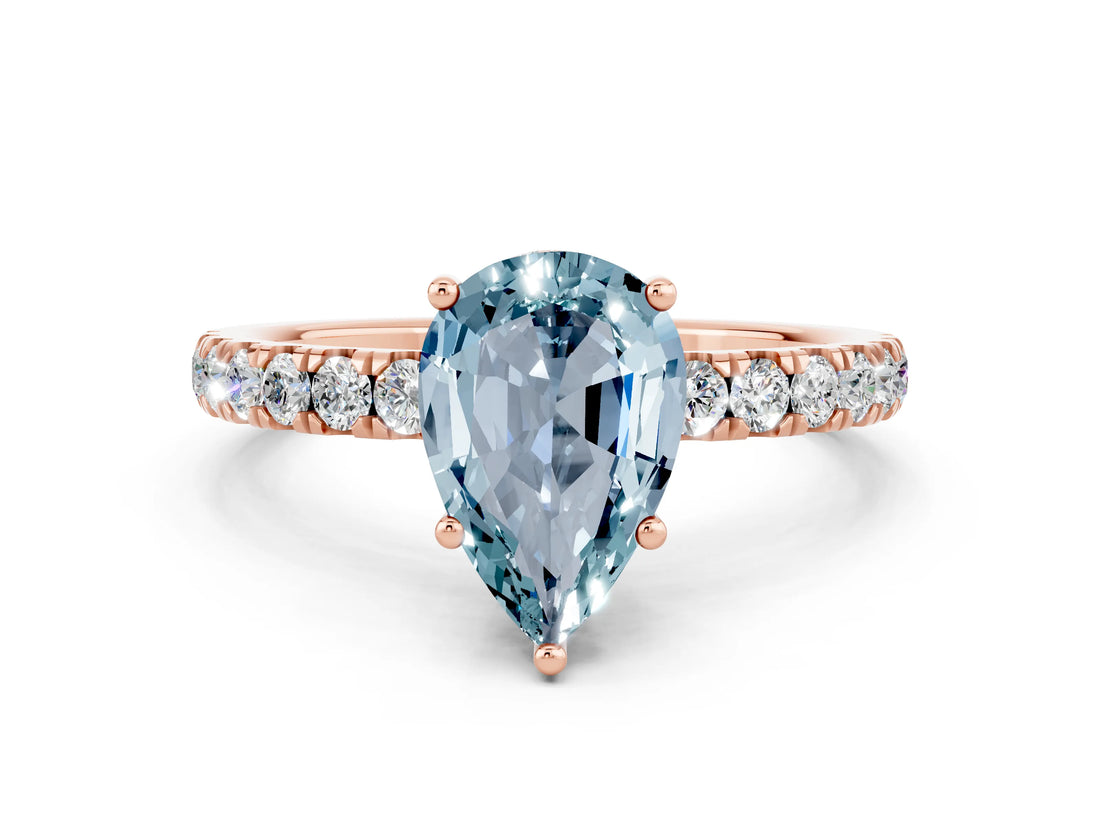 Rose gold Pear Cut Aquamarine Pave Band Solitaire Ring with Four-Prong Setting_24