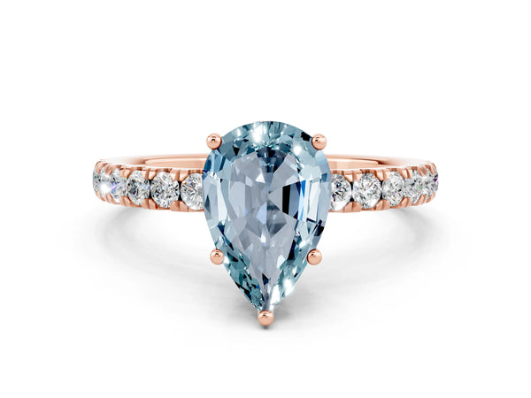 Rose gold Pear Cut Aquamarine Pave Band Solitaire Ring with Round  and Prong Setting