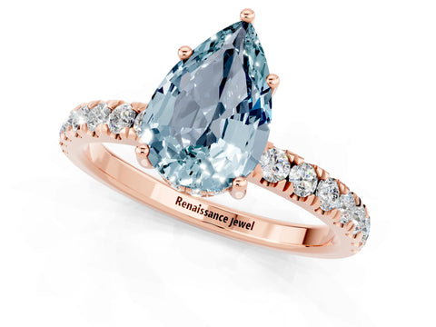 Rose gold Pear Cut Aquamarine Pave Band Solitaire Ring with Four-Prong Setting_25