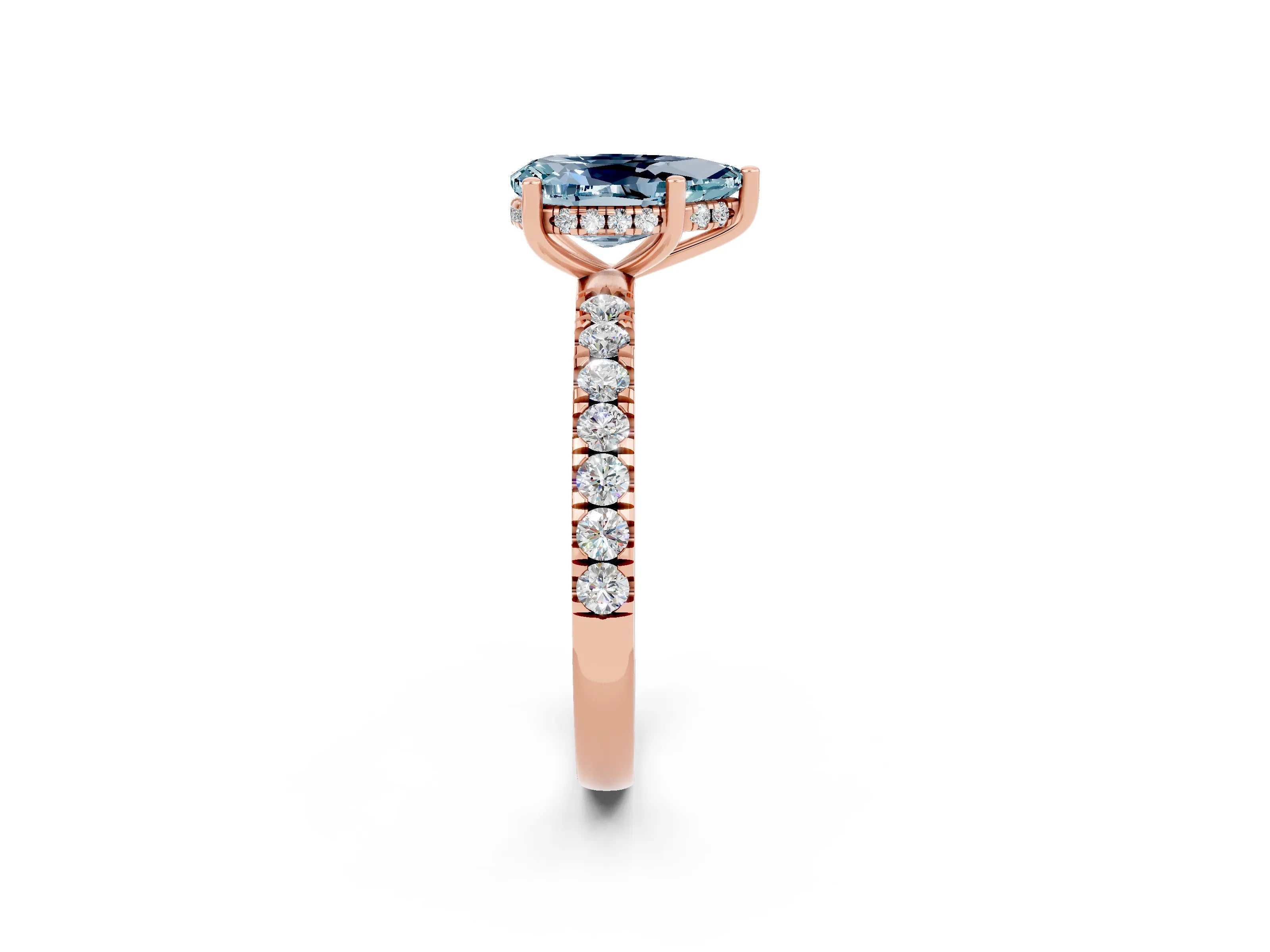 Rose gold Pear Cut Aquamarine Pave Band Solitaire Ring with Four-Prong Setting_26