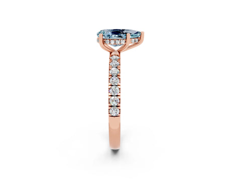 Rose gold Pear Cut Aquamarine Pave Band Solitaire Ring with Four-Prong Setting_26
