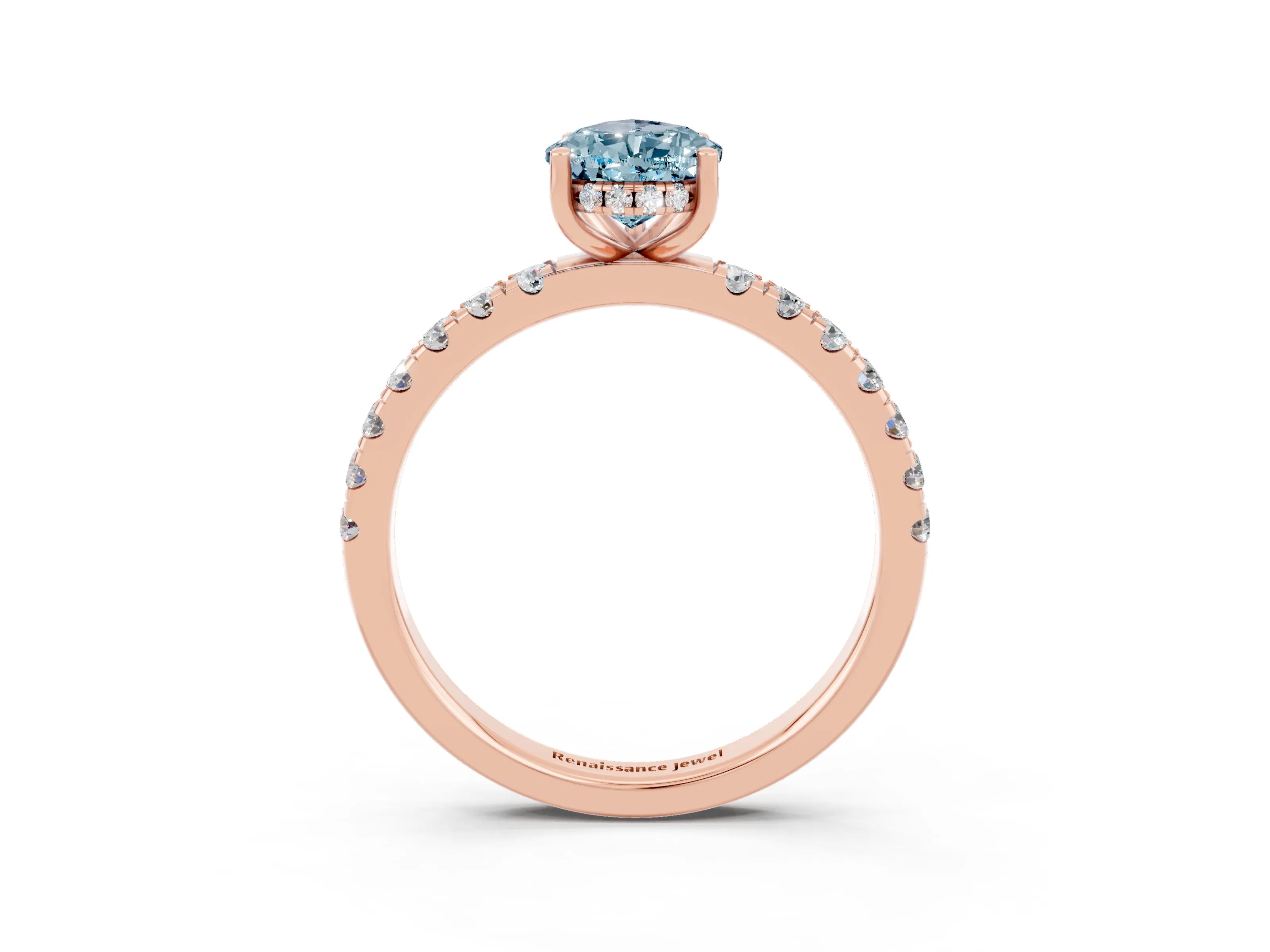 Rose gold Pear Cut Aquamarine Pave Band Solitaire Ring with Four-Prong Setting_27