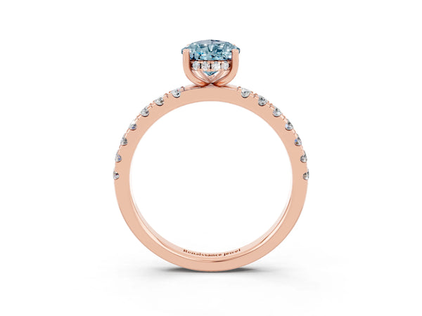 Rose gold Pear Cut Aquamarine Pave Band Solitaire Ring with Round  and Prong Setting