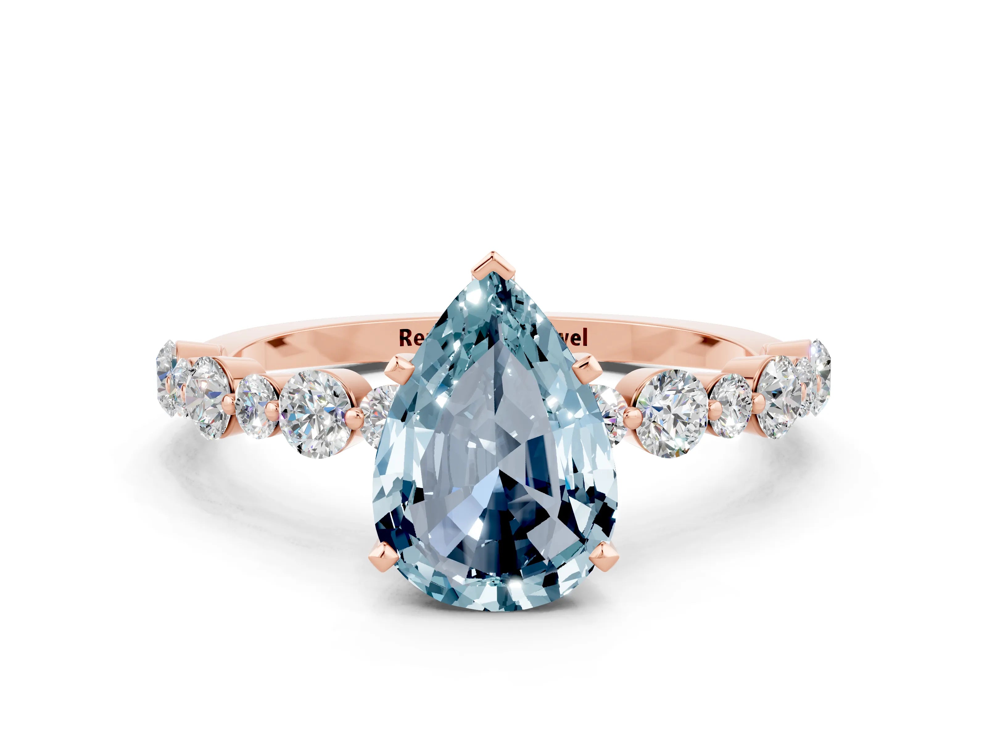 Rose gold Pear Cut Aquamarine Prong Set Engagement Ring with Pavé Band