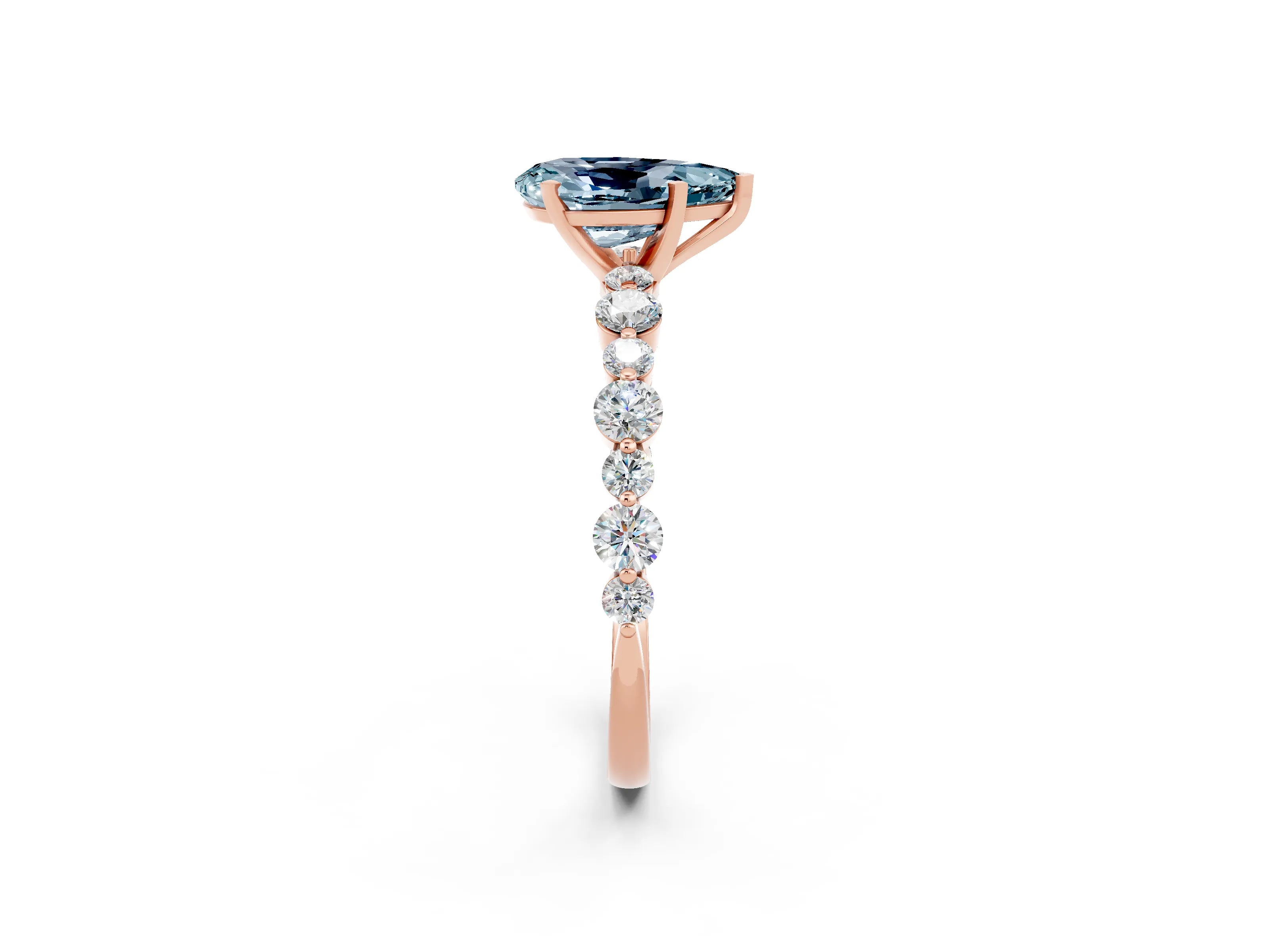 Rose gold Pear Cut Aquamarine Prong Set Engagement Ring with Pavé Band_2