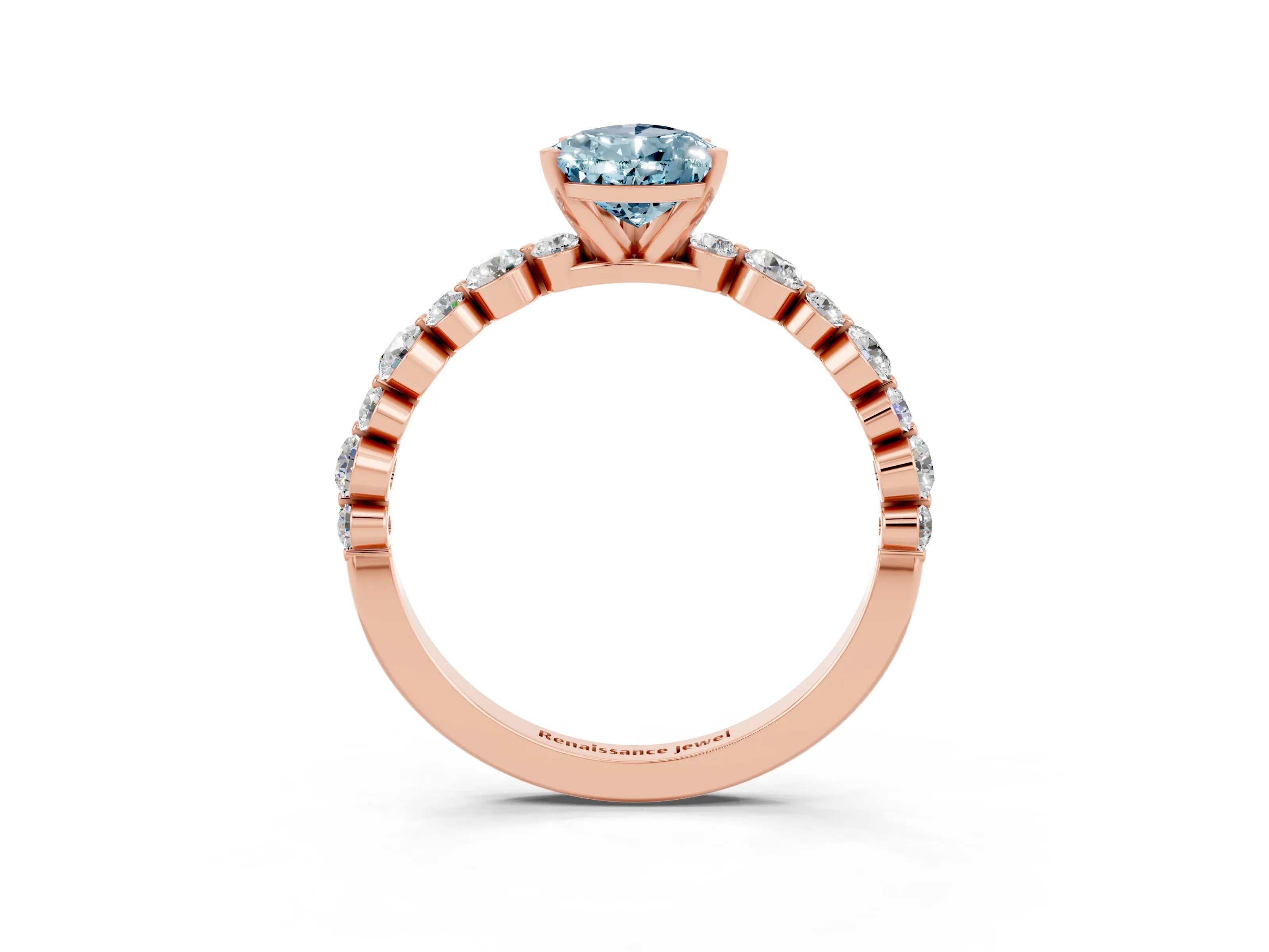 Rose gold Pear Cut Aquamarine Prong Set Engagement Ring with Pavé Band_3