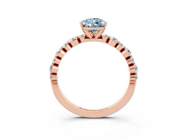 Rose gold Pear Cut Aquamarine Prong Set Engagement Ring with Pavé Band