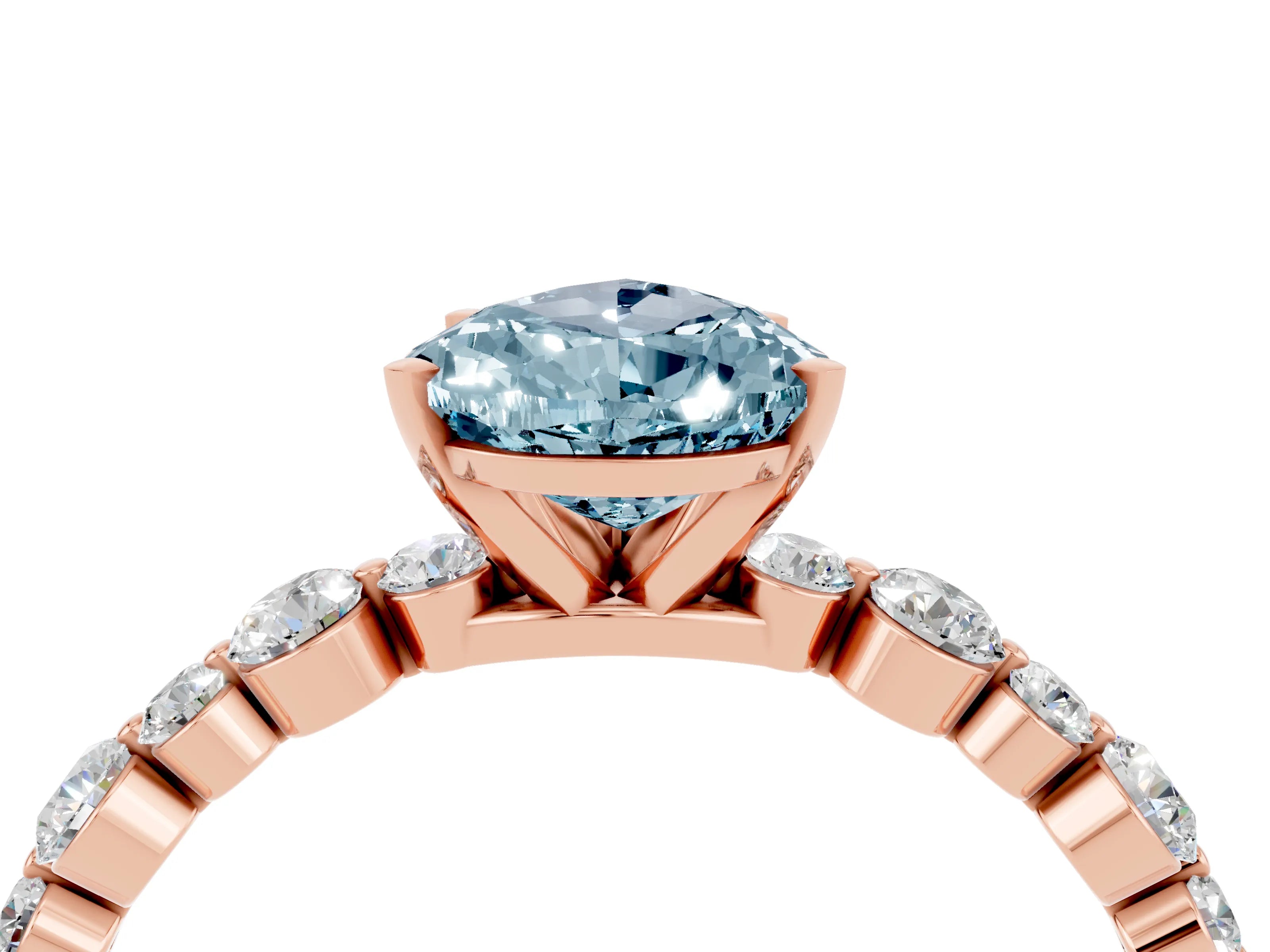 Rose gold Pear Cut Aquamarine Prong Set Engagement Ring with Pavé Band_4