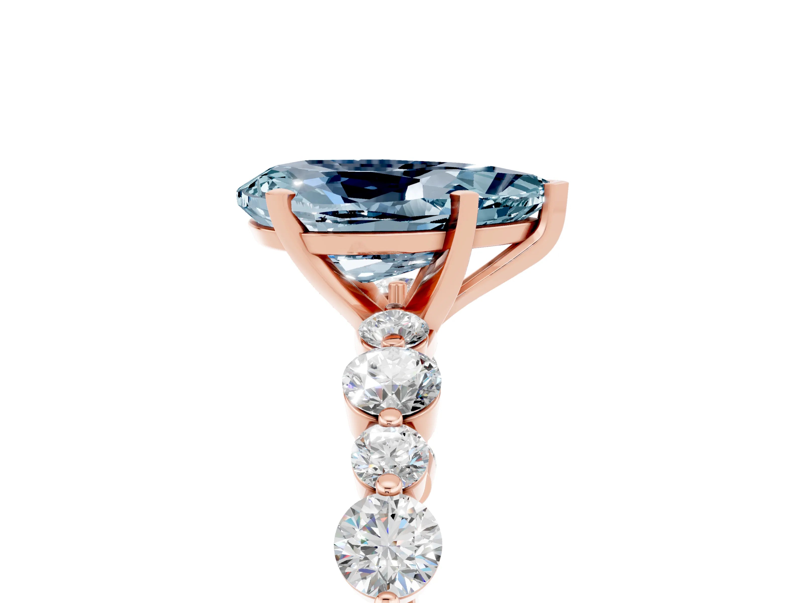 Rose gold Pear Cut Aquamarine Prong Set Engagement Ring with Pavé Band_5