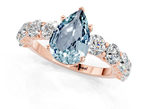 Rose gold Pear Cut Aquamarine Prong Setting with Side Stones on a Pave Band_1