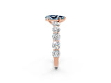 Rose gold Pear Cut Aquamarine Prong Setting with Side Stones on a Pave Band_2