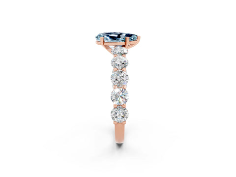 Rose gold Pear Cut Aquamarine Prong Setting with Side Stones on a Pave Band_2
