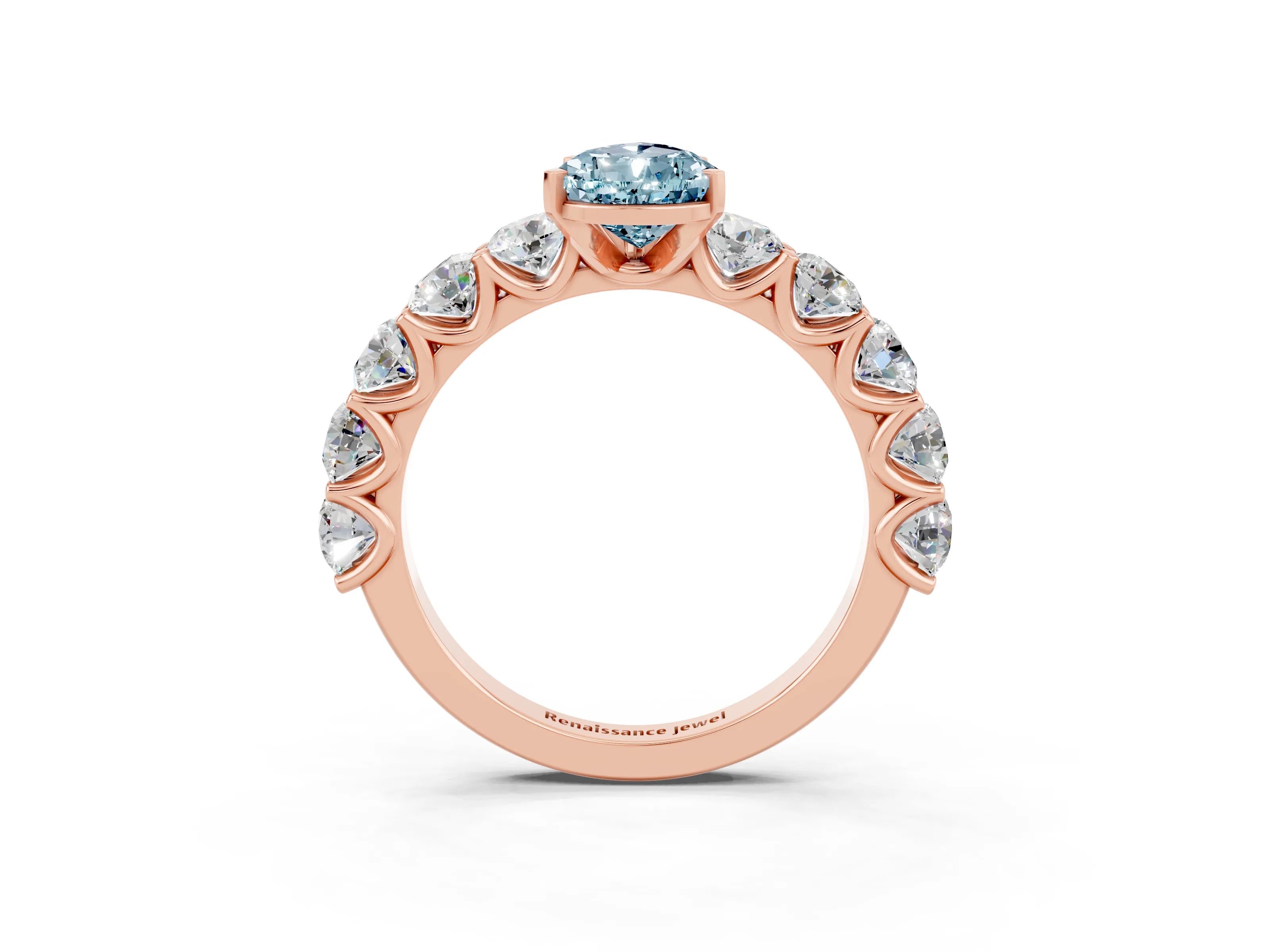 Rose gold Pear Cut Aquamarine Prong Setting with Side Stones on a Pave Band_3