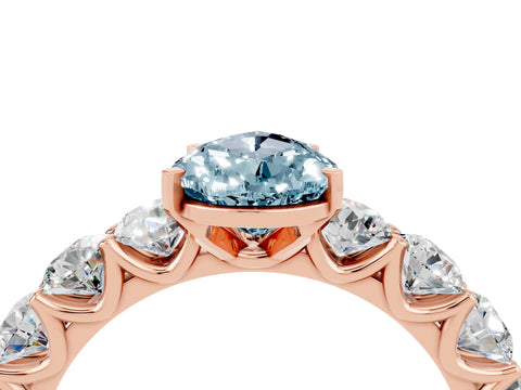 Rose gold Pear Cut Aquamarine Prong Setting with Side Stones on a Pave Band_4
