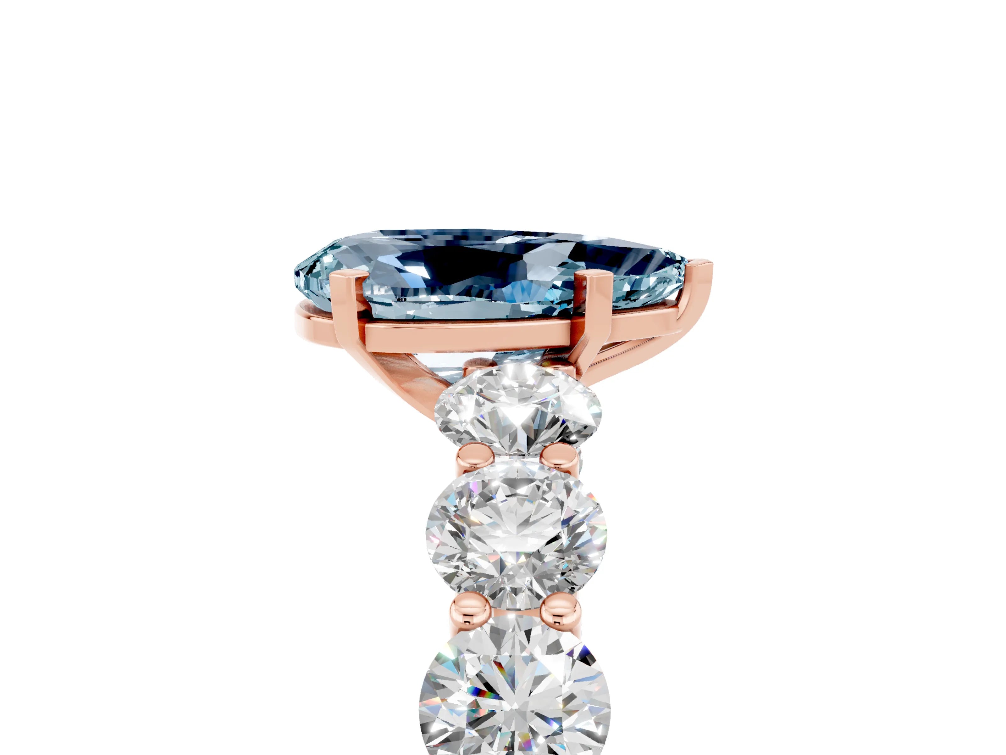 Rose gold Pear Cut Aquamarine Prong Setting with Side Stones on a Pave Band_5