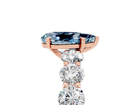 Rose gold Pear Cut Aquamarine Prong Setting with Side Stones on a Pave Band_5