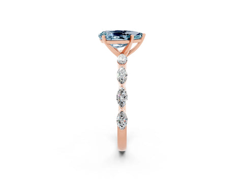 Rose gold Pear Cut Aquamarine Ring with Marquise Side Stones and Prong Setting_2