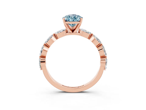 Rose gold Pear Cut Aquamarine Ring with Marquise Side Stones and Prong Setting_3