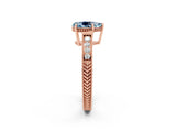 Rose gold Pear Cut Aquamarine Ring with Milgrain Pavé Band and Four-Prong Setting_14