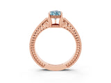 Rose gold Pear Cut Aquamarine Ring with Milgrain Pavé Band and Four-Prong Setting_15