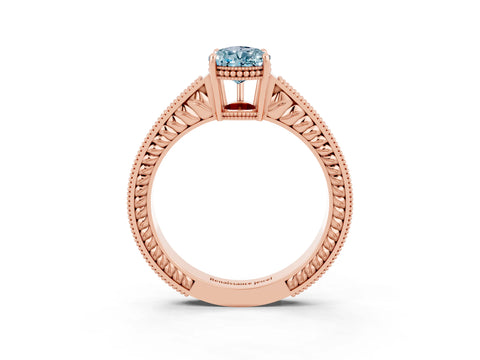 Rose gold Pear Cut Aquamarine Ring with Milgrain Pavé Band and Four-Prong Setting_15