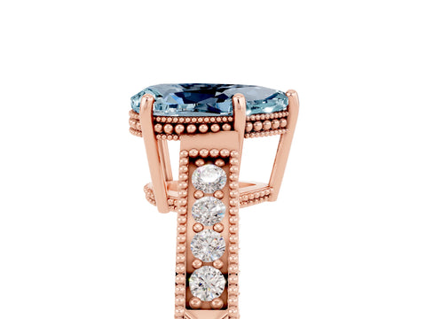 Rose gold Pear Cut Aquamarine Ring with Milgrain Pavé Band and Four-Prong Setting_17