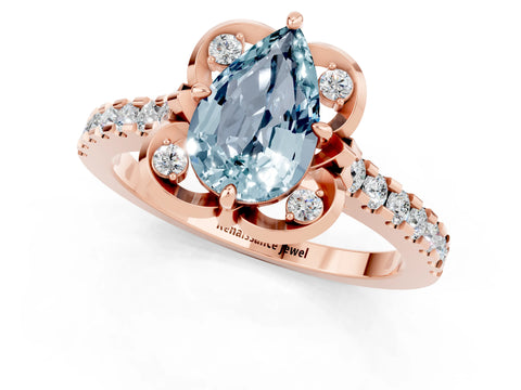 Rose gold Pear Cut Aquamarine Ring with Pavé Band and Floral Prong Setting_1