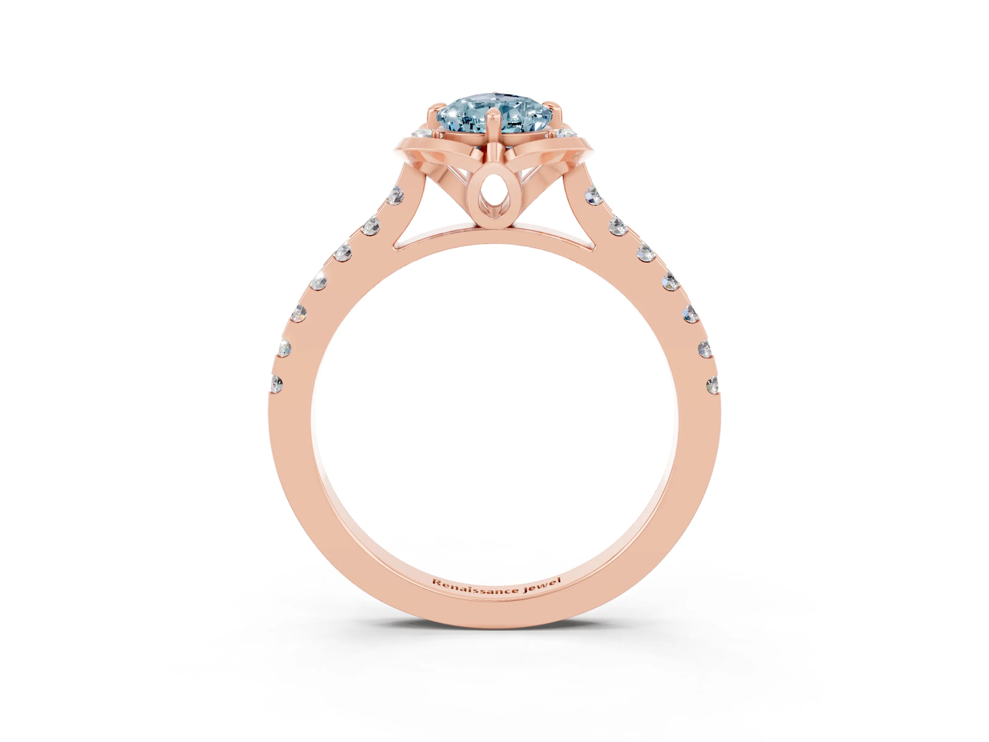 Rose gold Pear Cut Aquamarine Ring with Pavé Band and Floral Prong Setting_3