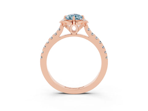 Rose gold Pear Cut Aquamarine Ring with Pavé Band and Floral Prong Setting_3