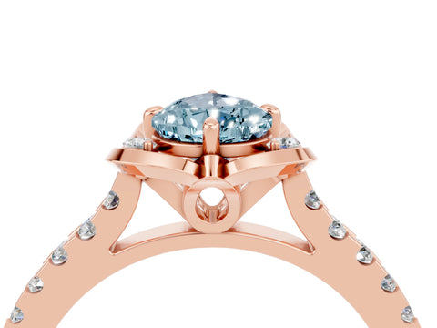 Rose gold Pear Cut Aquamarine Ring with Pavé Band and Floral Prong Setting_4