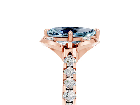 Rose gold Pear Cut Aquamarine Ring with Pavé Band and Floral Prong Setting_5